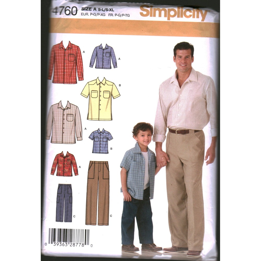 Simplicity 4760 Mens Boys Shirt and Pants Sewing Pattern Size S-XL cut